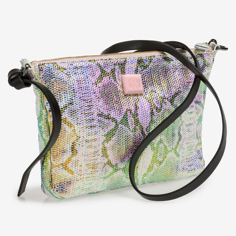 Leather bag with green/gold metallic print