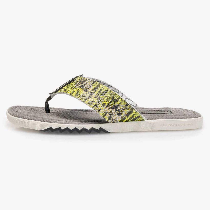 Yellow snake print leather thong slipper