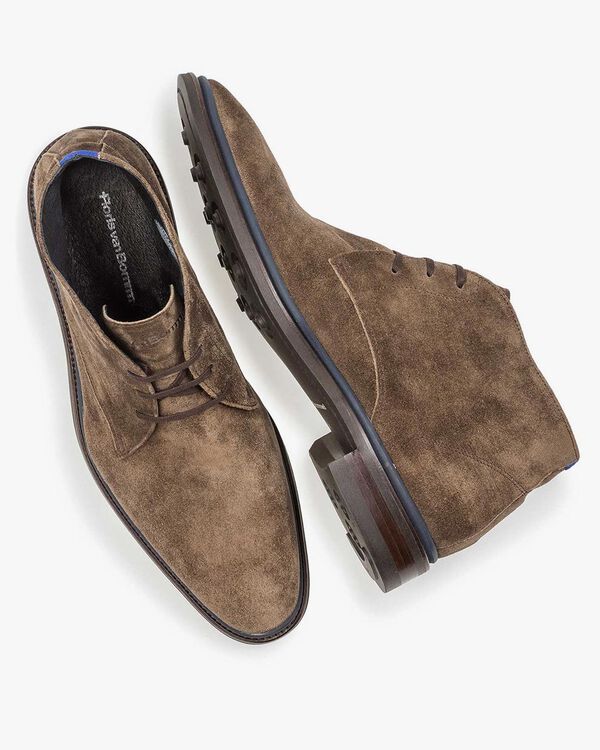 Lace boot suede leather taupe