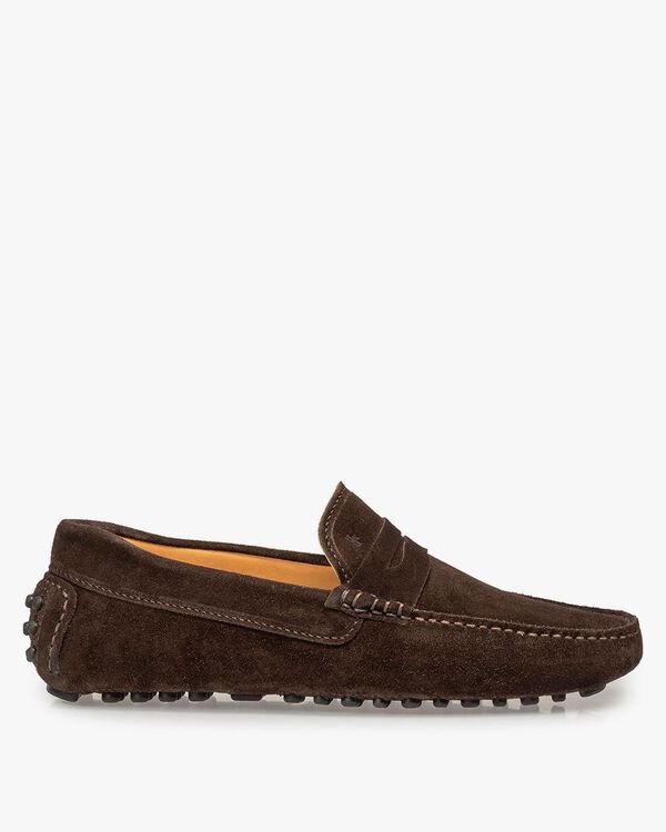 Dark brown suede leather moccasin