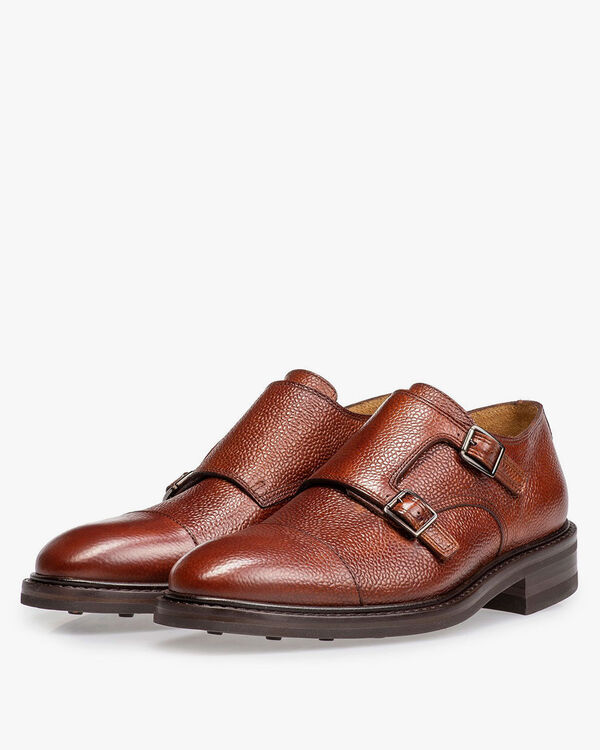 Cognac-coloured calf leather monk