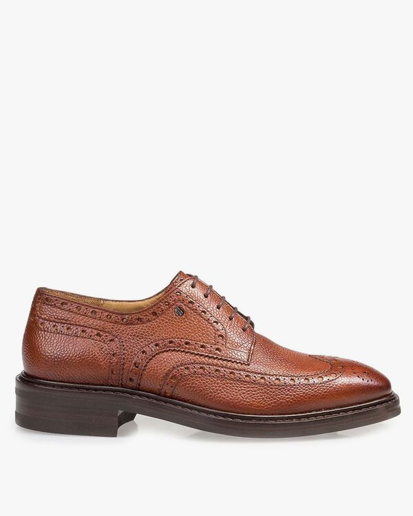 Cognac-coloured leather brogue lace shoe