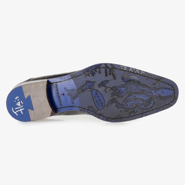 Premium purple calf leather lace shoe with lightning bolt print
