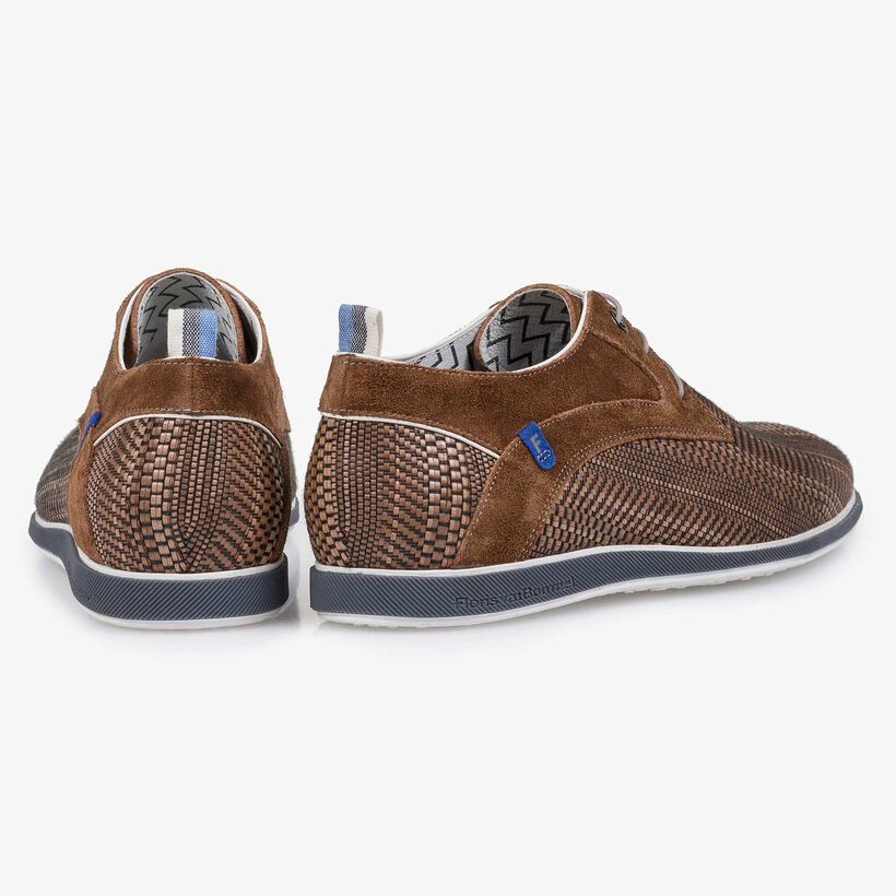 Cognac-coloured braided leather lace shoe