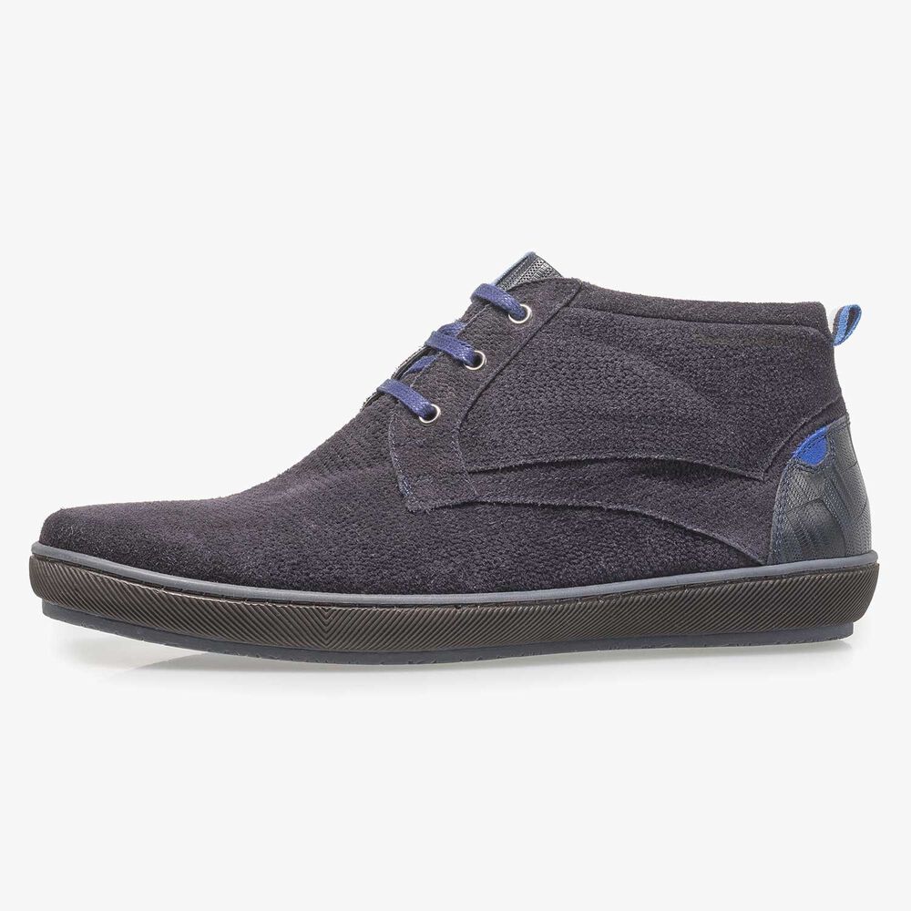 Dark blue printed suede leather lace shoe