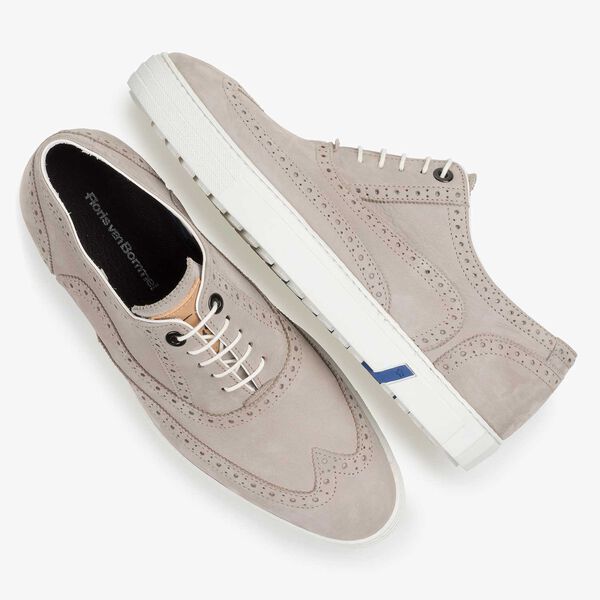 Light grey nubuck leather brogue shoe