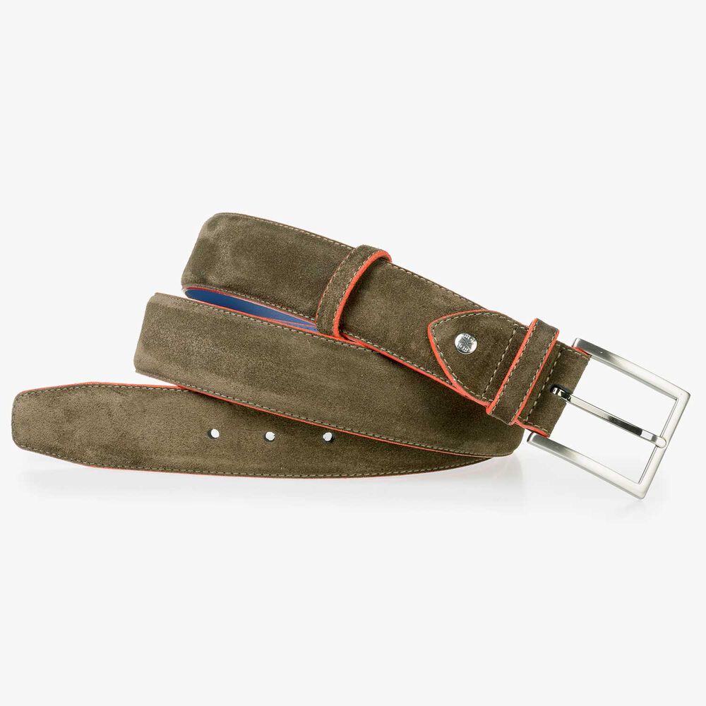 Olive green calf suede leather belt