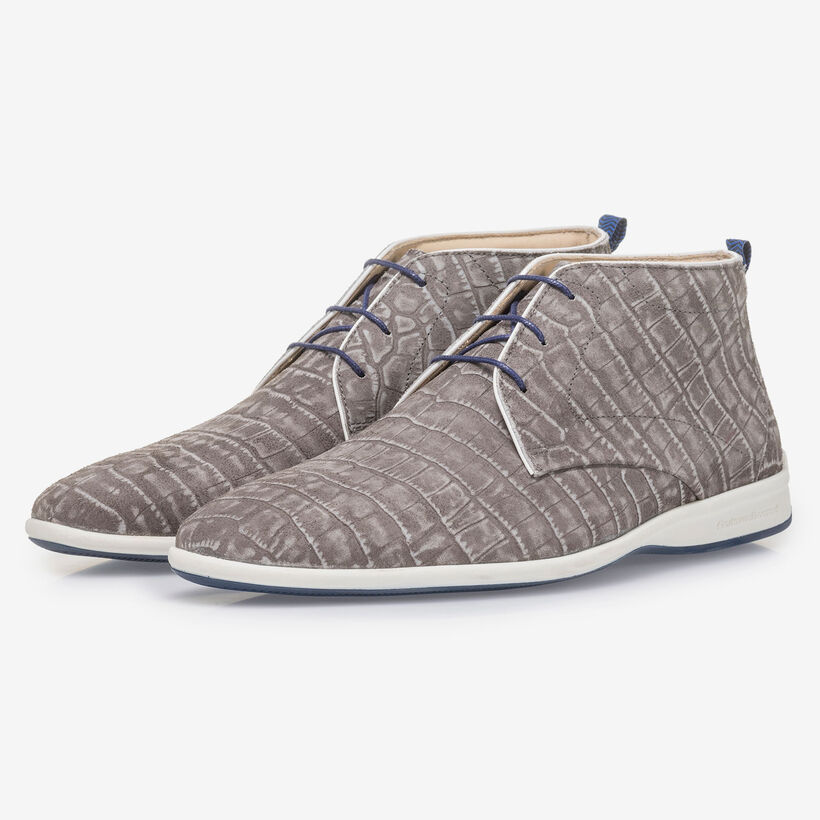 Dark grey lace boot with croco print