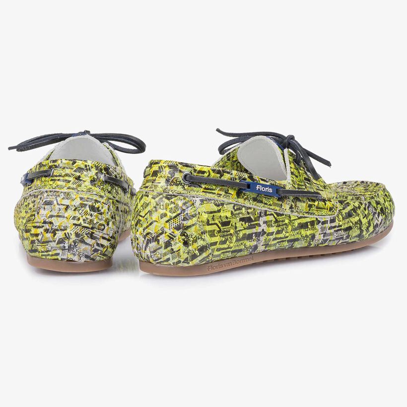 Yellow snake print calf leather sailing shoe
