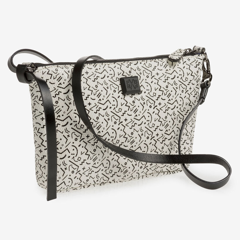 White leather bag with black print