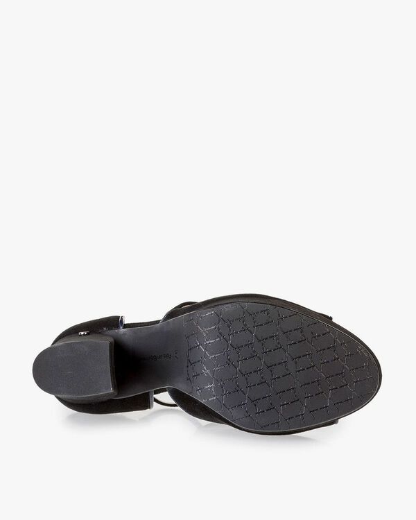 Black high-heeled suede leather sandals