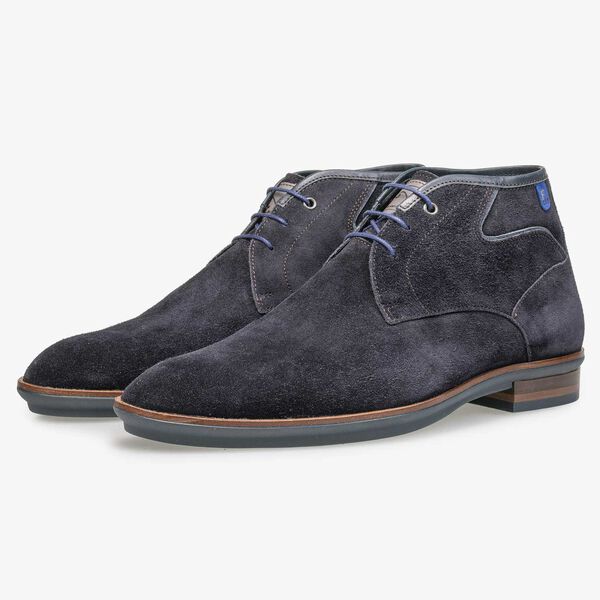Dark blue suede leather lace boot