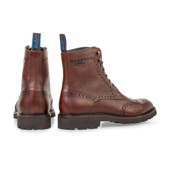 Lace boot printed leather cognac