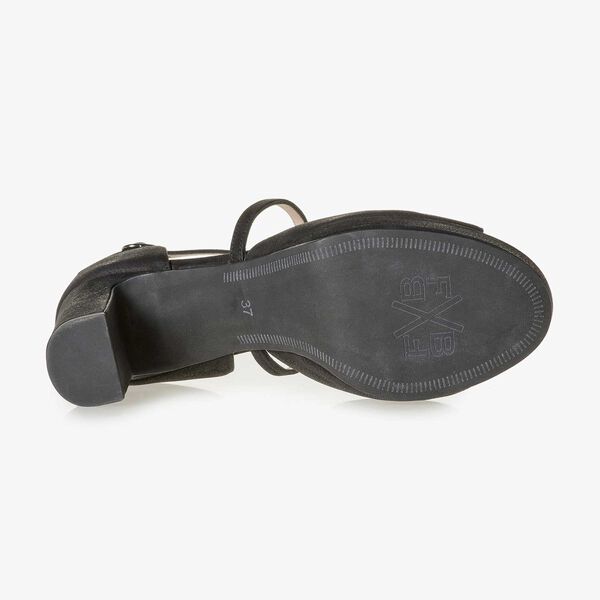 Black structured nubuck leather high-heeled sandal
