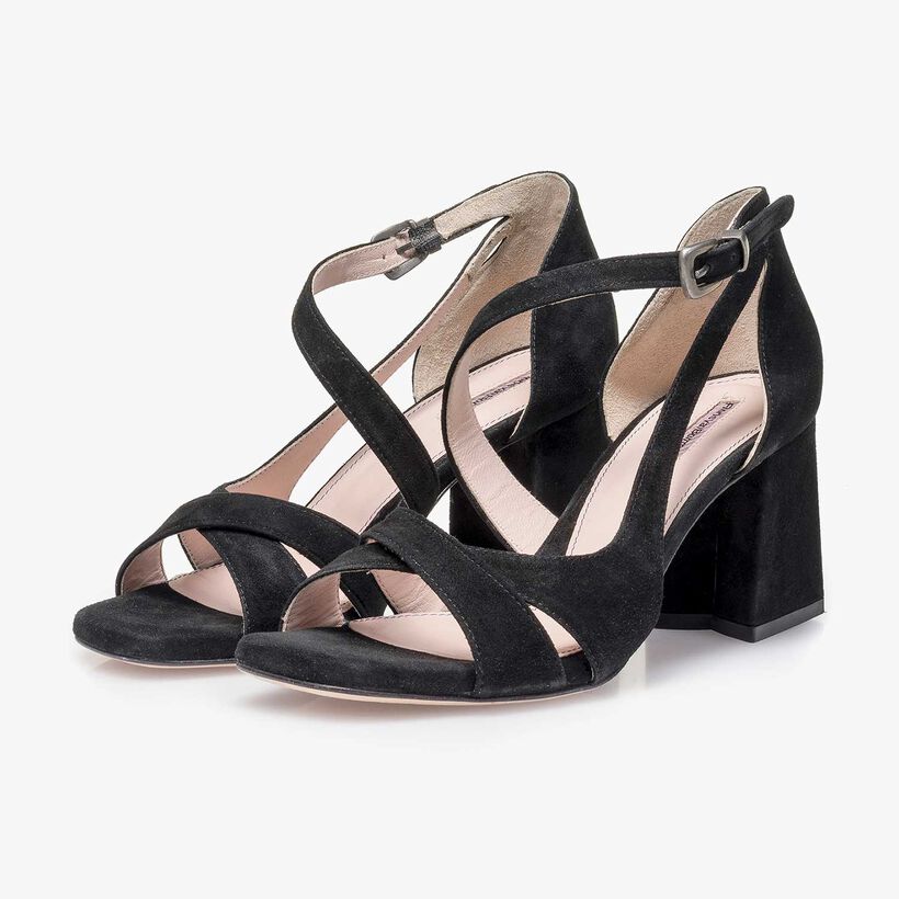 Black high-heeled suede leather sandal