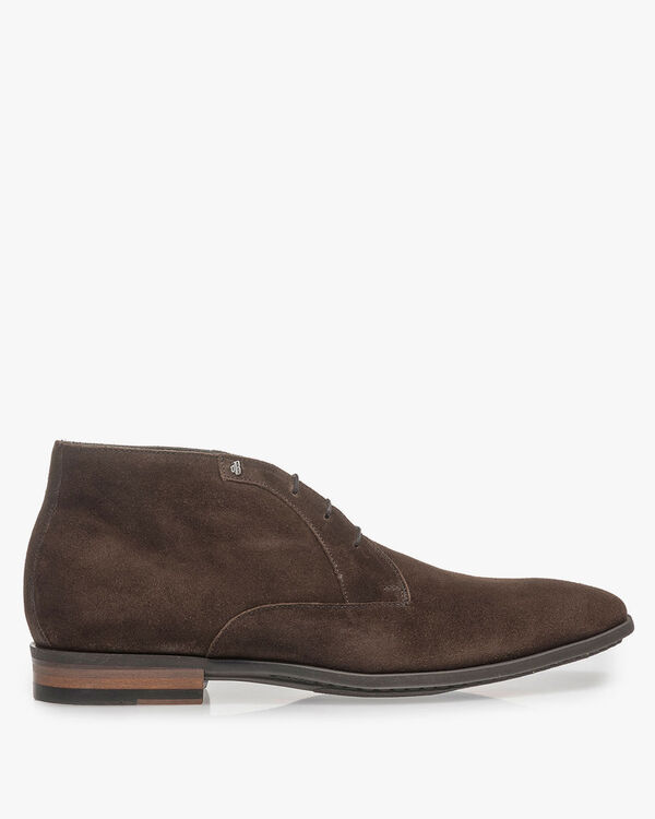 Dark brown suede leather lace boot