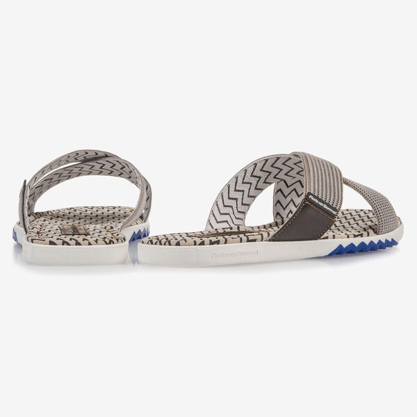 Beige suede leather cross strap slipper with print