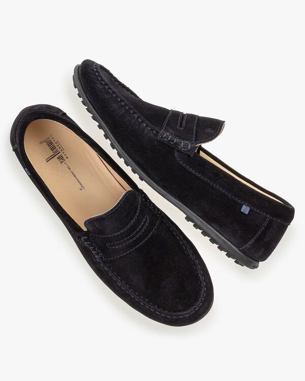 Moccasin suede leather dark blue