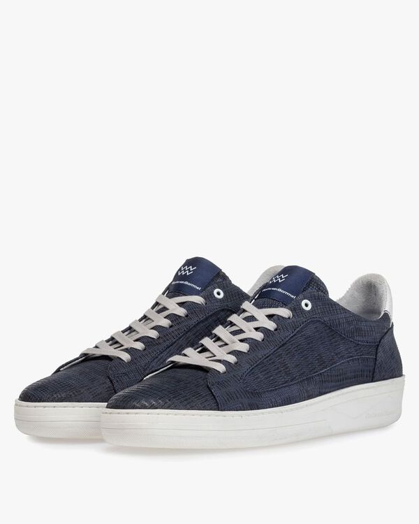 Sneaker printed leather dark blue