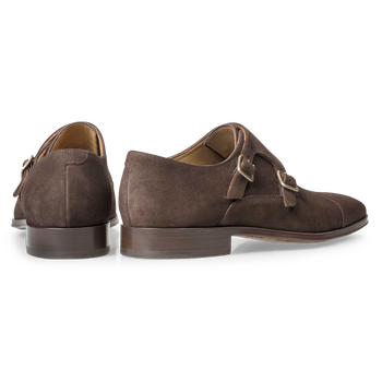 Dark brown calf suede leather monk strap