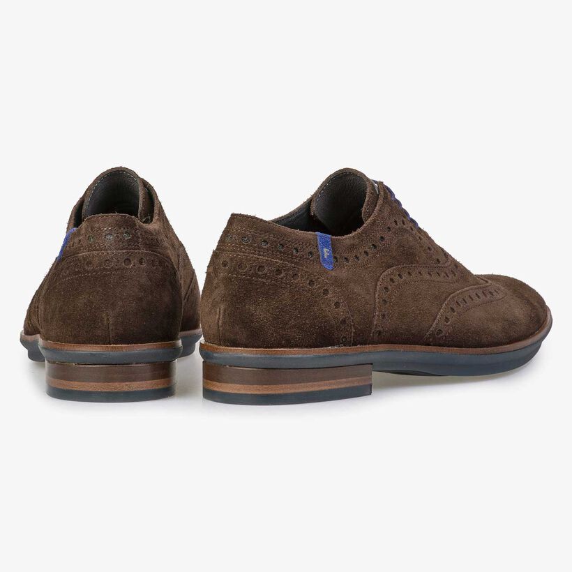 Brown brogue suede leather lace shoe