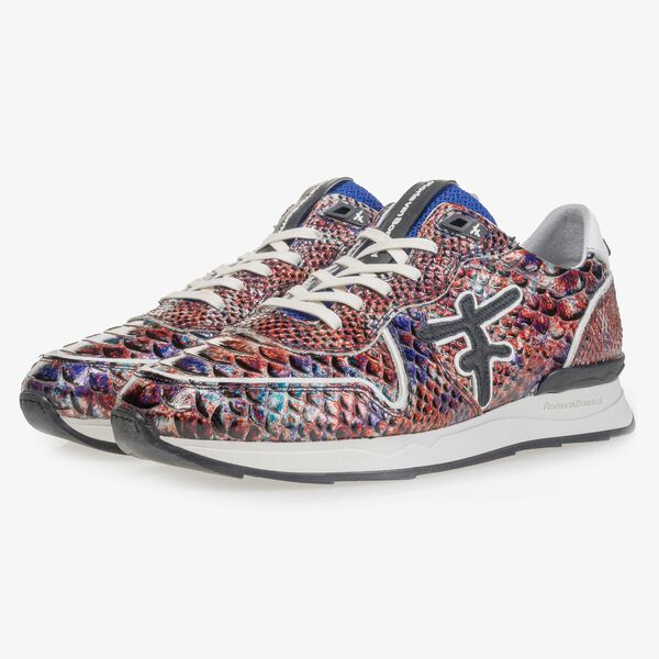 Red patent leather snake print sneaker