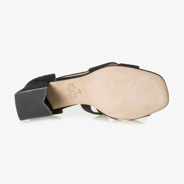 Black high-heeled suede leather sandal