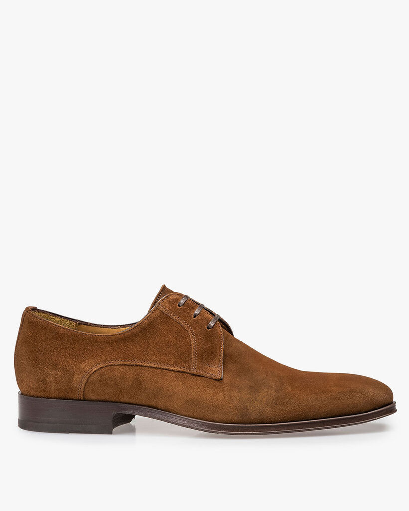 Mid-brown calf suede leather lace shoe