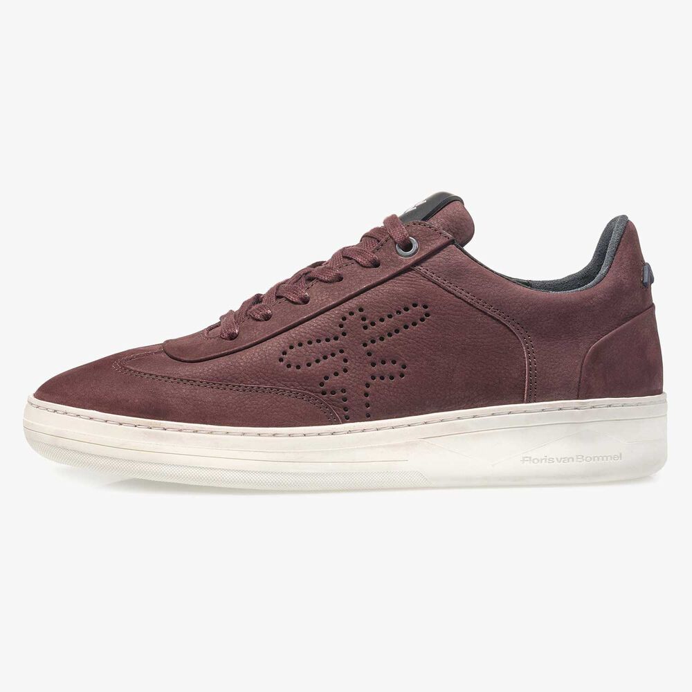 Red printed nubuck leather sneaker