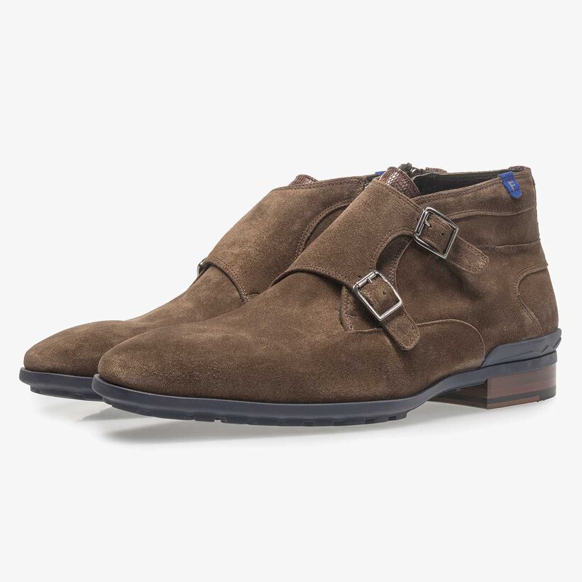 Dark taupe-coloured suede monk strap