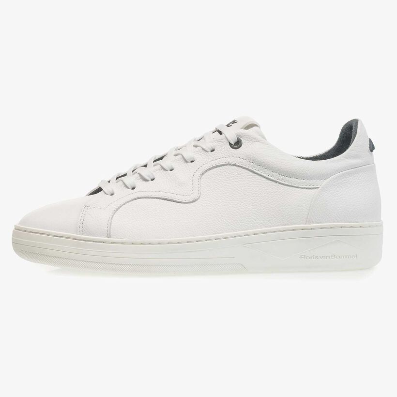 White calf leather sneaker with a subtle structural pattern