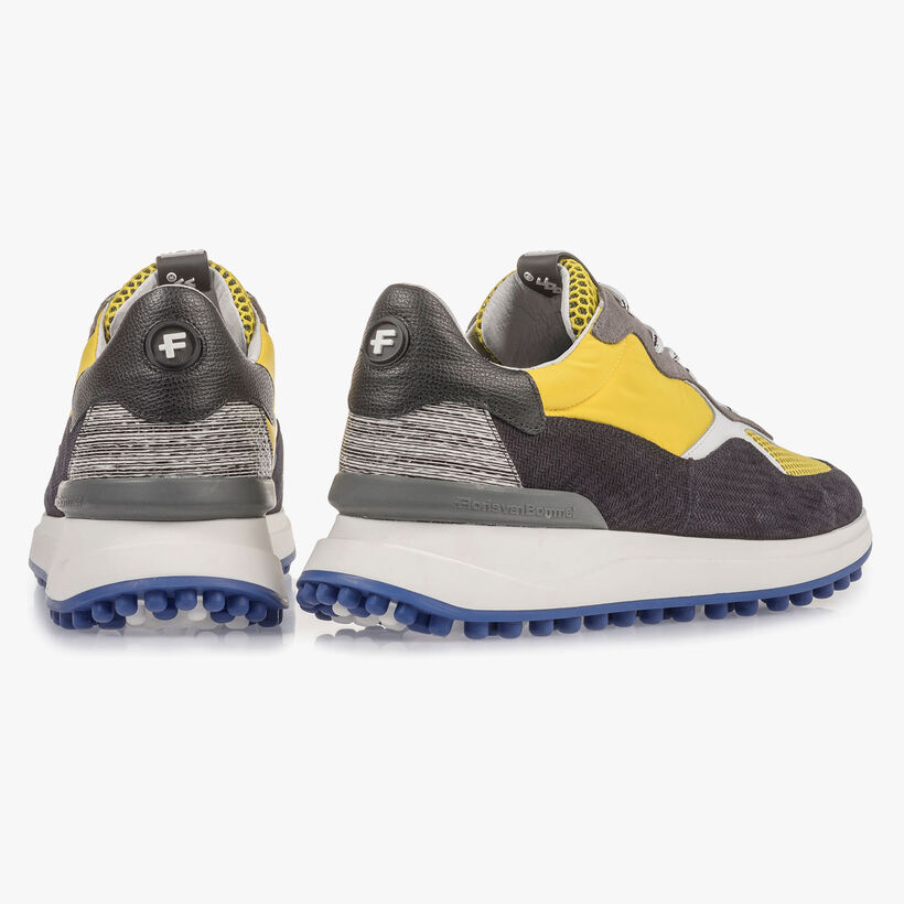 Multi-colour suede leather sneaker with yellow details