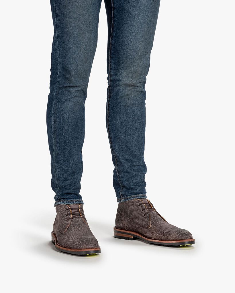 Lace boot reptile print dark grey