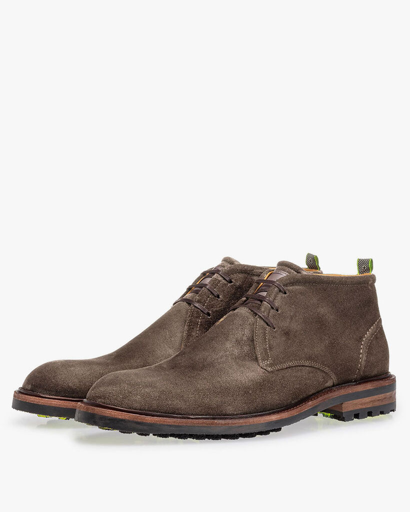Lace boot suede leather dark taupe