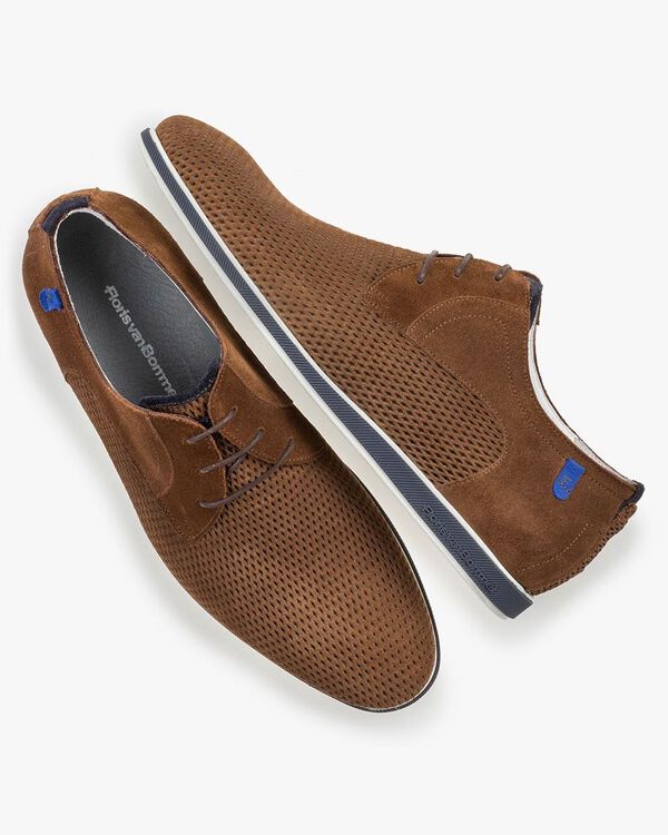 Lace shoe cognac suede leather