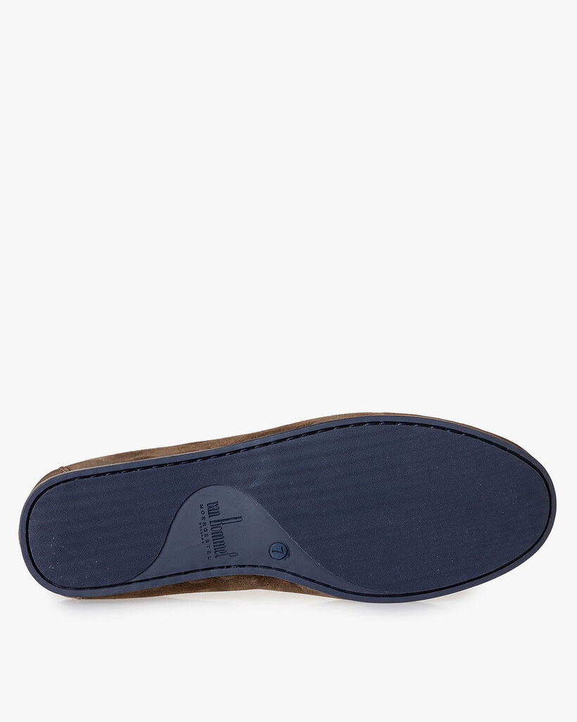 Taupe-coloured suede leather loafer