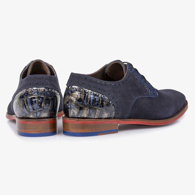 Blue printed suede leather lace shoe