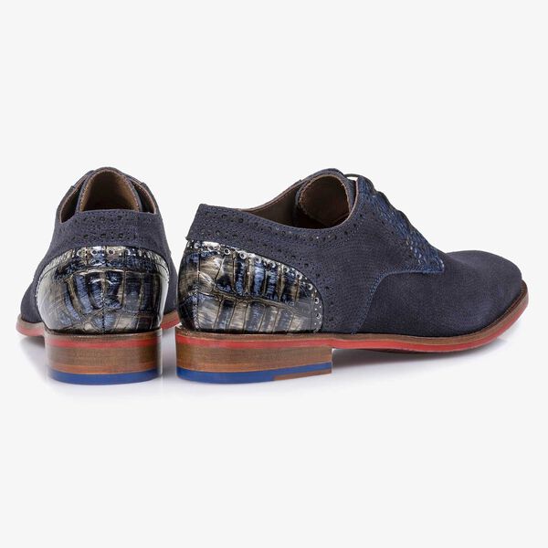 Blue printed suede leather lace shoe