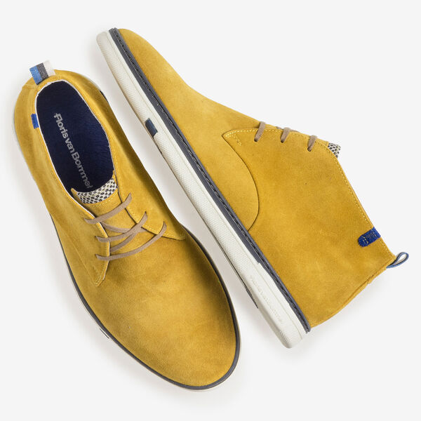 Yellow suede leather lace boot