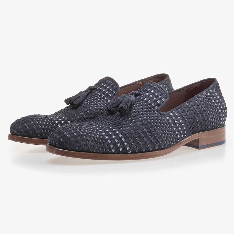 Dark blue braided suede leather loafer