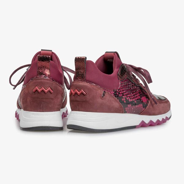 Red suede leather sneaker with snake print