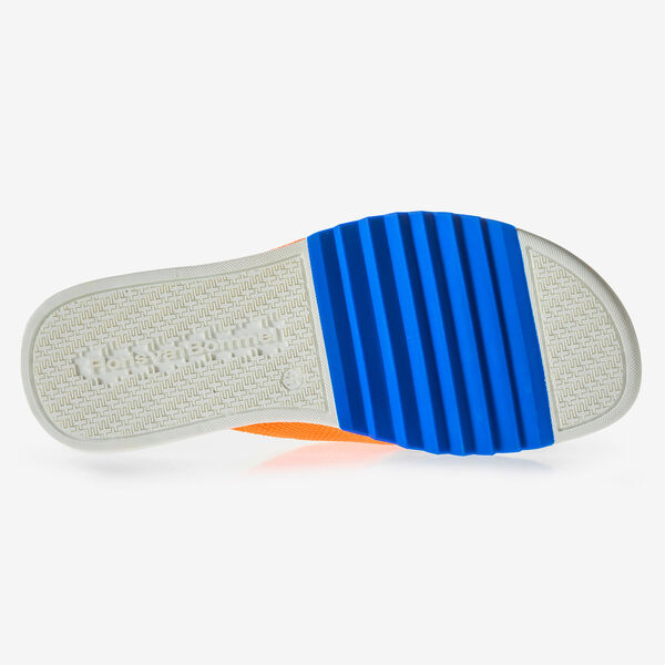 Orange suede leather thong slipper with print