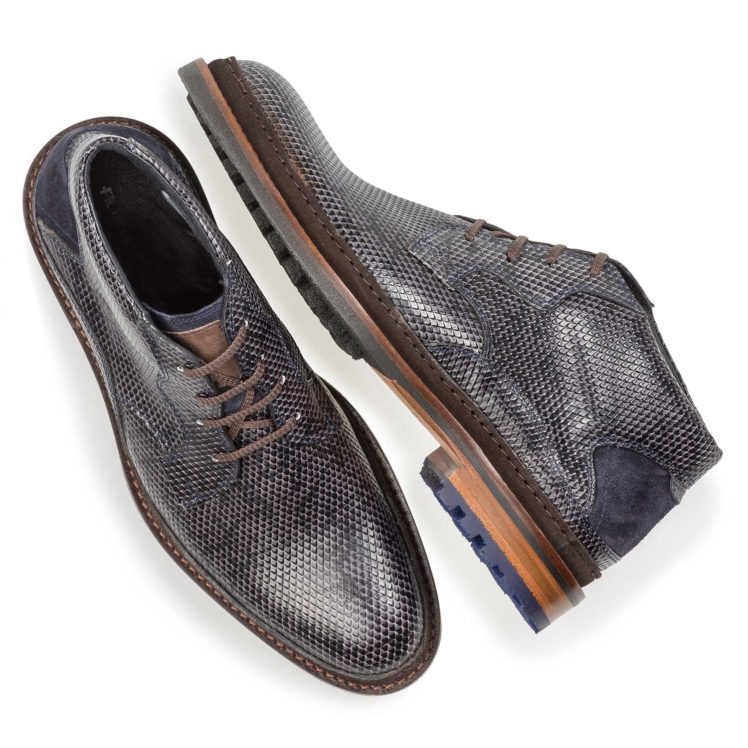 10509/07 - Dark grey leather lace boot with snake print 10509/07 - Dark grey leather lace boot with snake print