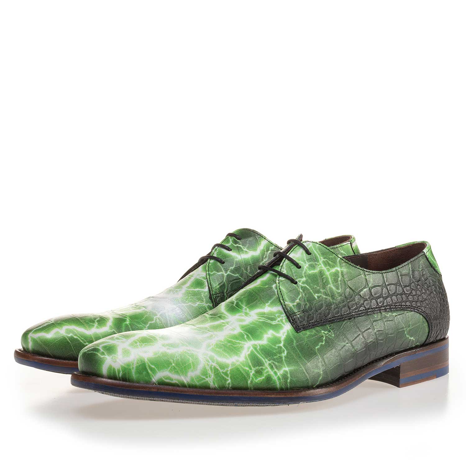 14267/01 - Premium green printed leather lace shoe 14267/01 - Premium green printed leather lace shoe