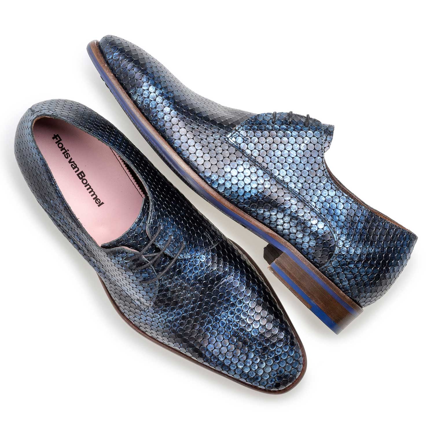 18080/04 - Blue metallic print leather lace shoe 18080/04 - Blue metallic print leather lace shoe