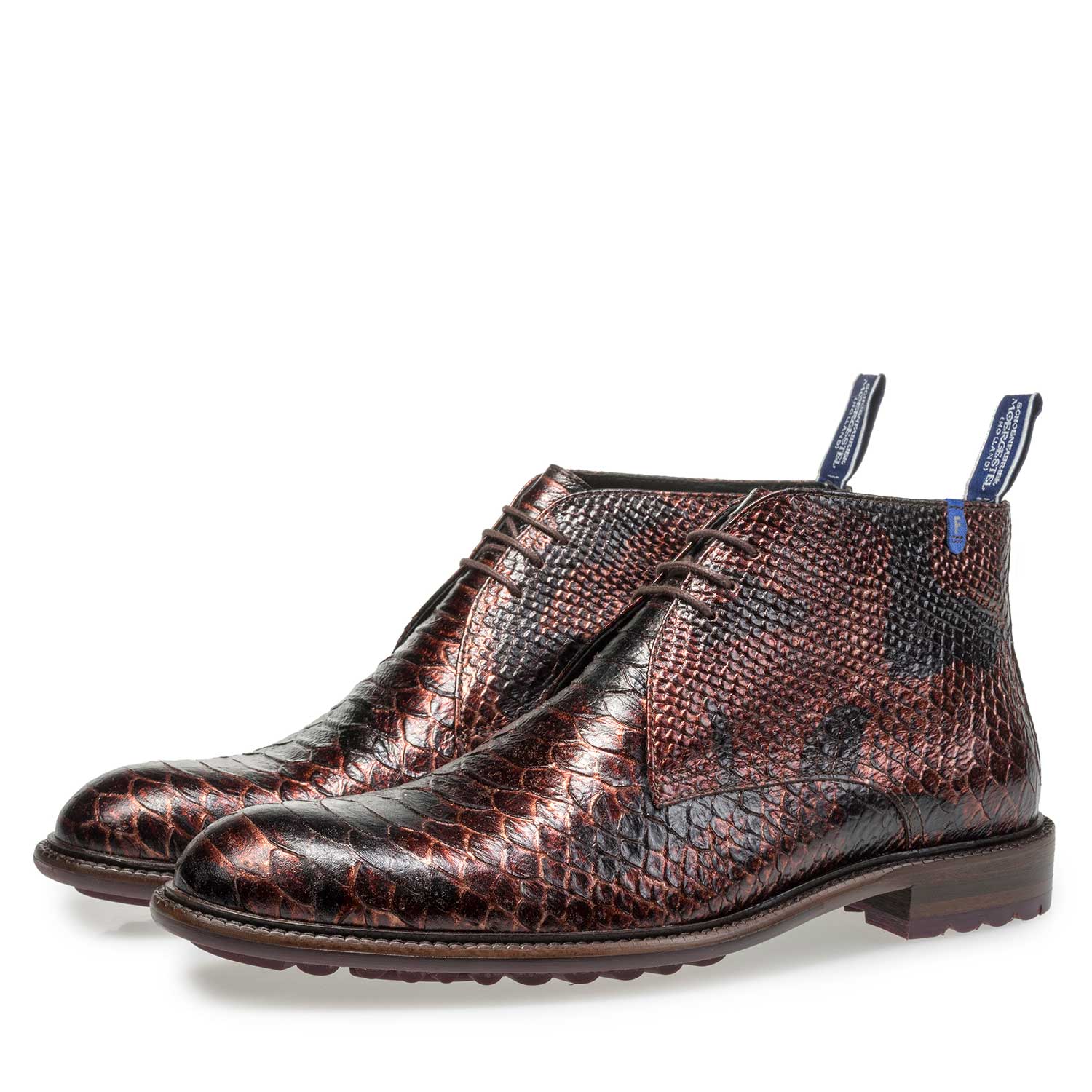 10203/10 - Red-brown lace boot with snake print 10203/10 - Red-brown lace boot with snake print