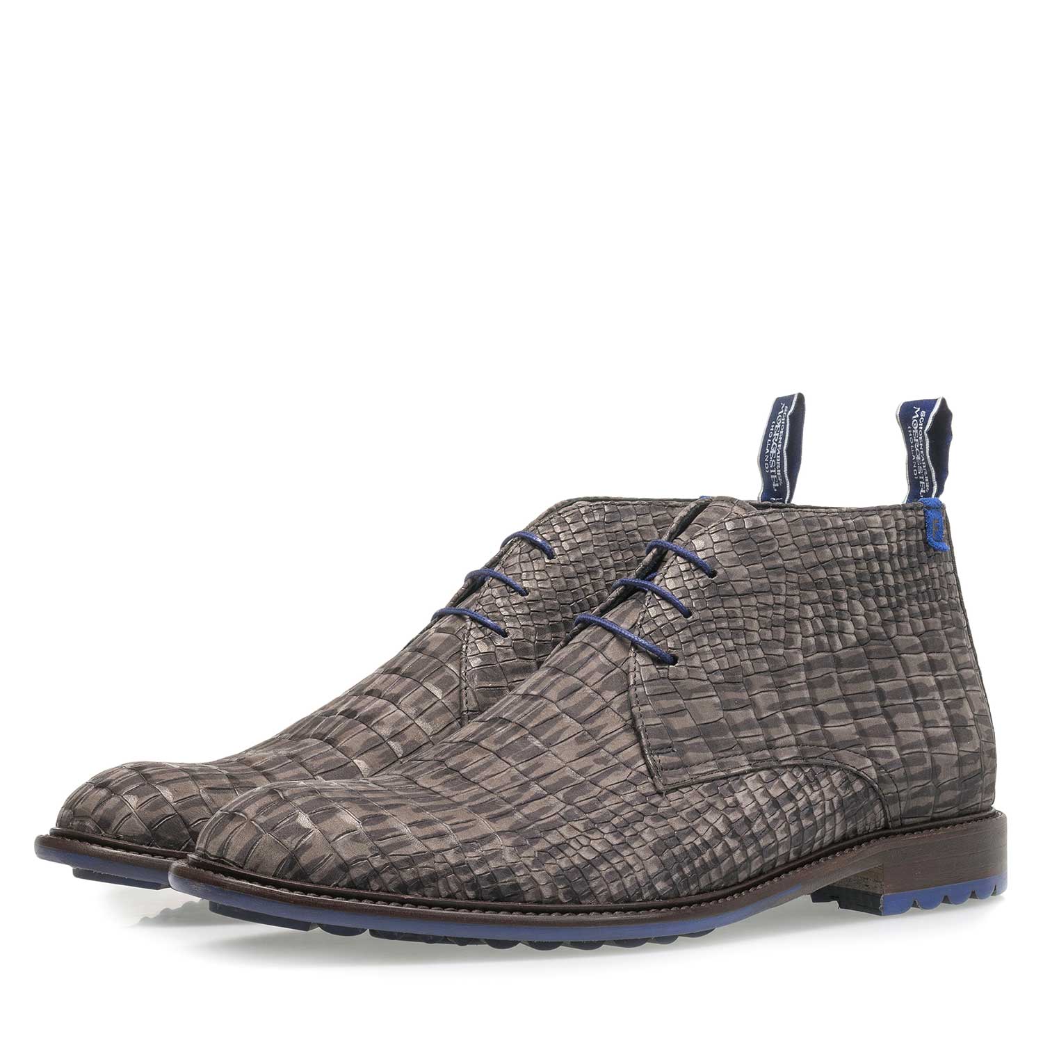 10203/23 - Dark grey nubuck leather lace shoe with croco print 10203/23 - Dark grey nubuck leather lace shoe with croco print