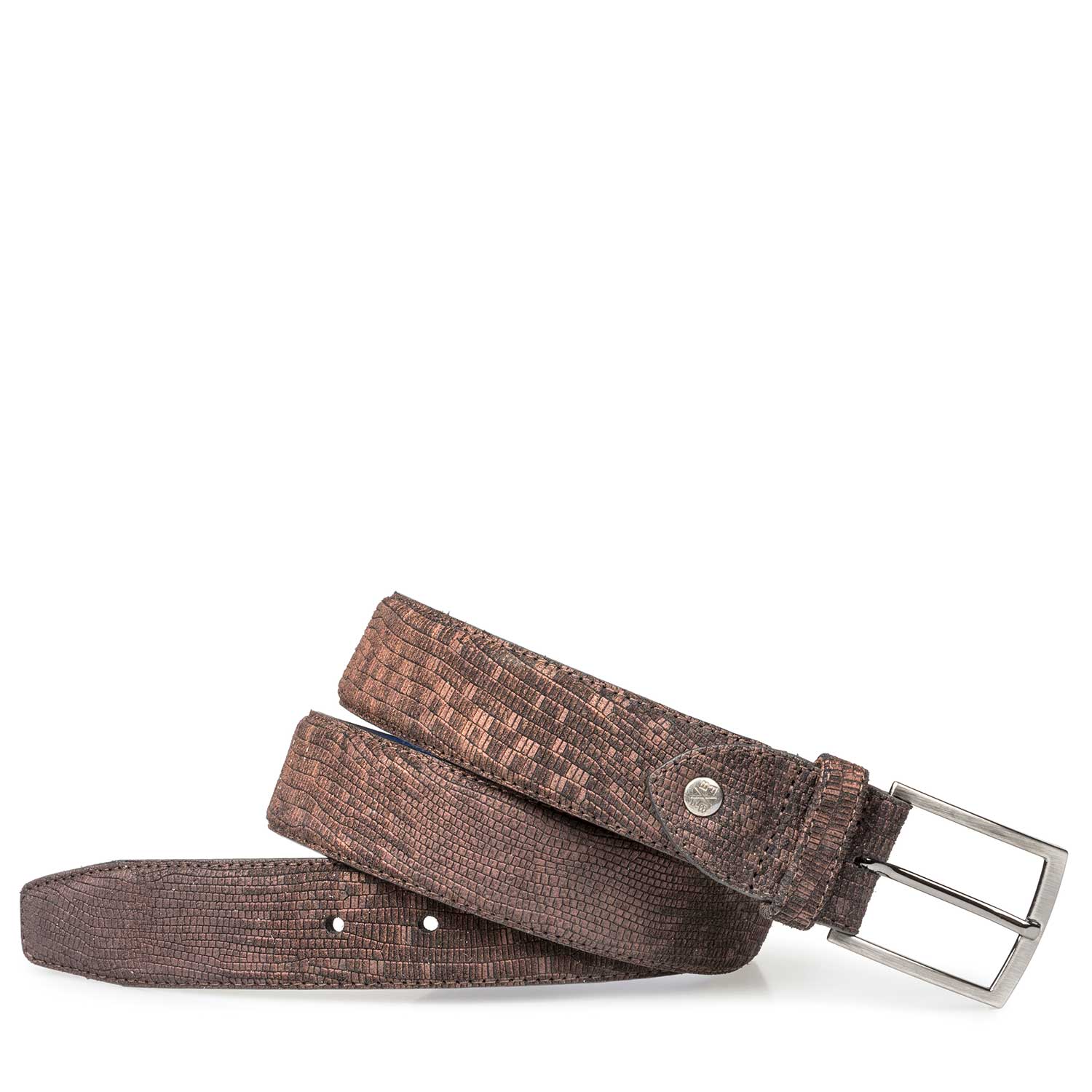 75190/14 - Brown suede leather belt with structural pattern 75190/14 - Brown suede leather belt with structural pattern