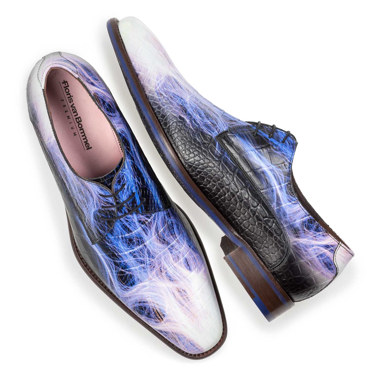 18123/04 - Premium purple calf leather lace shoe with lightning bolt print 18123/04 - Premium purple calf leather lace shoe with lightning bolt print