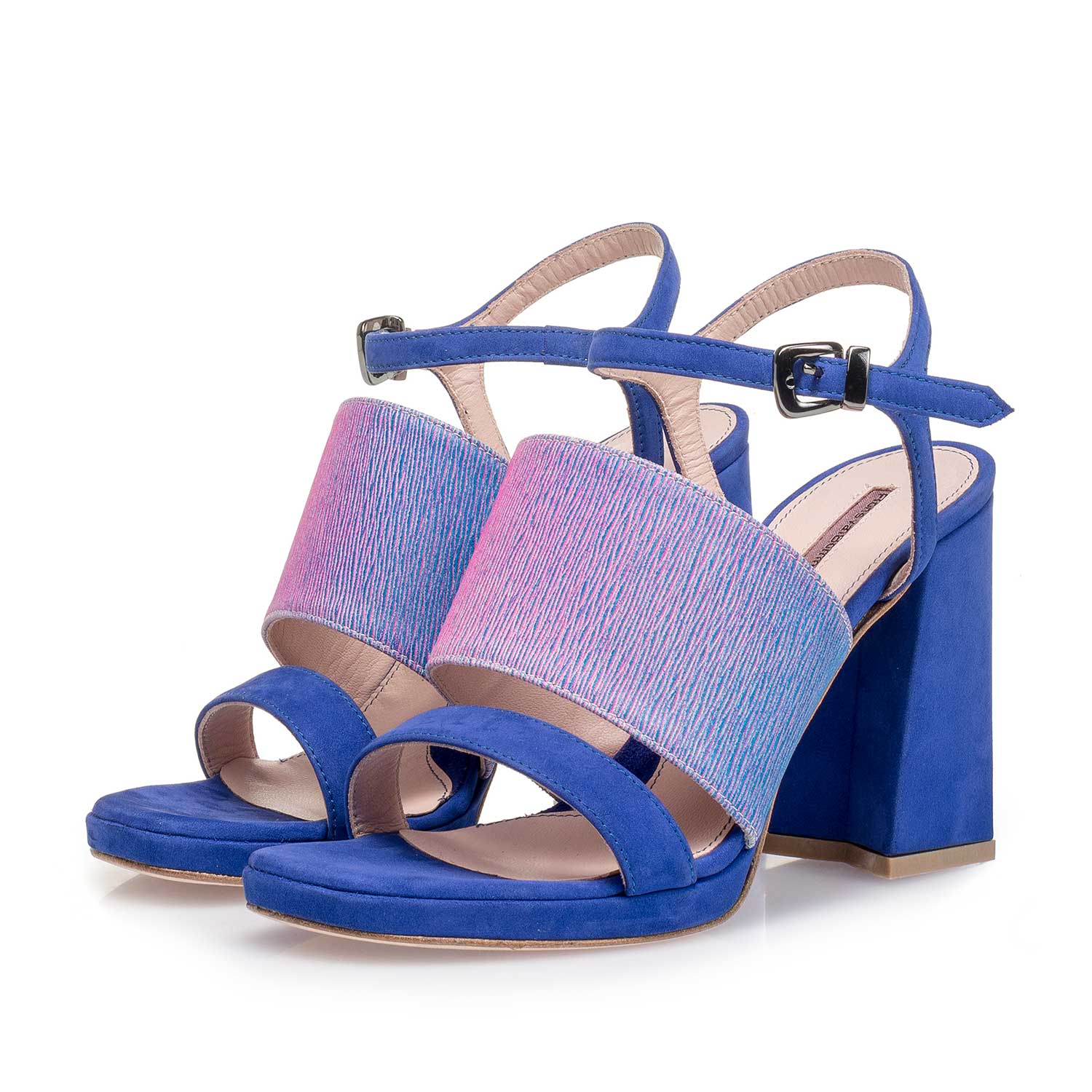 85900/01 - Blue high-heeled suede leather sandal with print 85900/01 - Blue high-heeled suede leather sandal with print